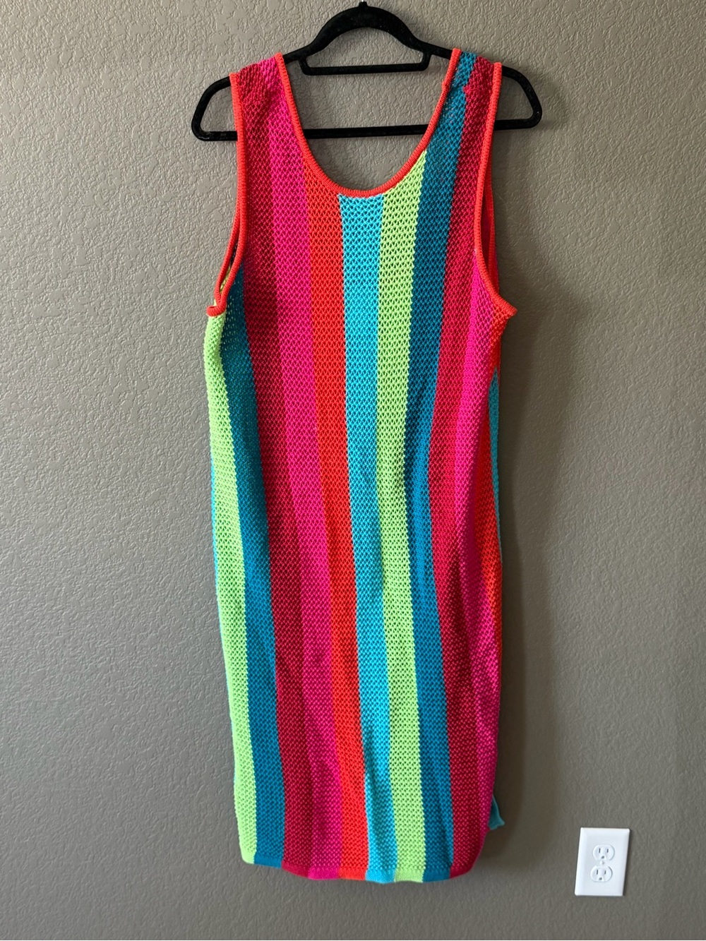 Time and Tru Neon Striped Sleeveless Knit Dress - Pink, Orange, Aqua, Lime